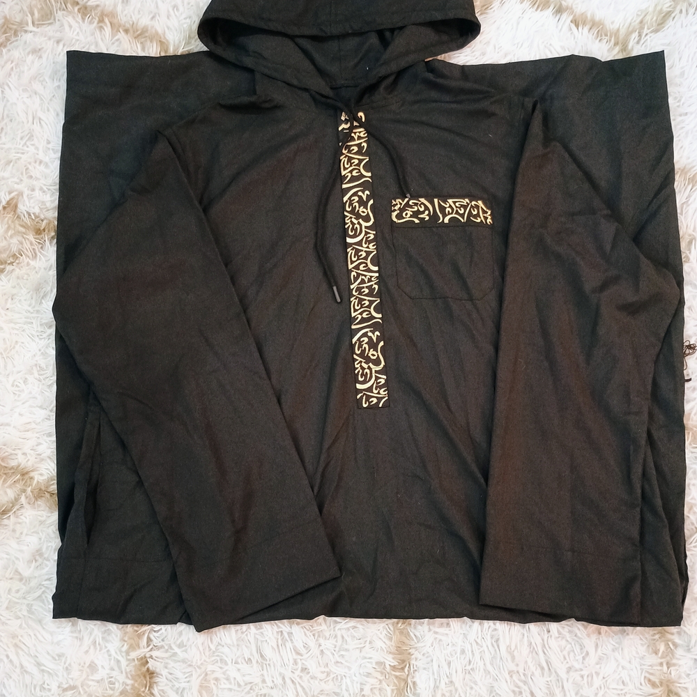 Black Hooded Thobe with Gold Accents
